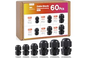 Kabelverschraubung Set mit Dichtungen, Gorffy 60 Stück IP68 Kabeldurchführung Wasserdicht PG7 PG9 PG11 PG13.5 PG16 PG19, Kabelverschraubungen für Outdoor Garten, Kunststoff Nylon Kabeldurchführungen