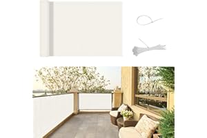 SUNNY GUARD Pantalla Privacidad Balcón 75x500cm Ocultacion Balcon Impermeable,a Prueba de Viento y con Protección UV para Balcón y Terraza,Incluye Cables de Instalación,Crema