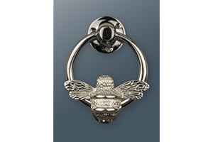 BRASS BEE Aldaba de puerta de abeja para puerta delantera, anillo de abeja de latón macizo pulido, aldabas con placa de golpeo, UPVC, muebles de puerta delantera de abejorro con un diseño único (plateado)