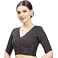 Studio Shringaar Women's Cotton Silk Stretchable (Smocked) Readymade Elbow Length Sleeves Saree Blouse