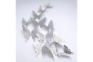 CAYUDEN Schmetterling Wandsticker, 3D, 24 Stück, Silber, Wandaufkleber, Schmetterlingsform, Modern, Glänzend, Abnehmbar, Ungiftig, Innenbereich, Wanddekoration