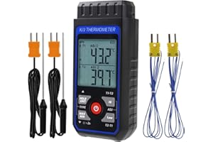 TEKCOPLUS Termometro digitale termocoppia tipo K/J con 4 sonde termocoppia tipo K, intervallo da -328 a 2501 °F, misuratore di temperatura industriale HVAC con allarme e compensazione ADJ