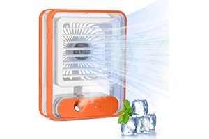 HyAdierTech przenośny mini wentylator chłodzący z 3 prędkościami nawiewu, przenośny mini klimatyzator, przenośny akumulator, nawilżacz powietrza parnego (pomarańczowy)