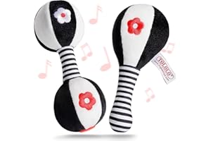 PETARMS Sensory Toys for Babies 0-6 Months: Newborn Black and White Toy Soft Rattles High Contrast Maracas Hand Rattles Shaker Set Toddler First Play Toys for 0 3 6 9 12 Months Boys Girls Gifts