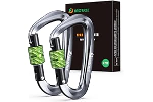 Brotree Mousqueton Verrouillage Aluminium 12KN (1200 kg) Charge Lourde Mousqueton Tactique Vis pour Hamac, Camping, Randonnée, Extérieur - 8cm Forme D - Paquet de 2 ou 4