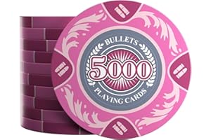 Bullets Playing Cards, 25 fichas de póquer de Arcilla Tony para Set de póquer, Valor 5000-14g, 4cm de diámetro, Color Rosa..