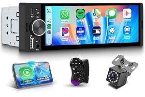 1 DIN bilradio med trådlös CarPlay, Android Auto, iOS/Android MirrorLink, Bluetooth, 5,2-tums 6,28-tums Incell-pekskärm, enke
