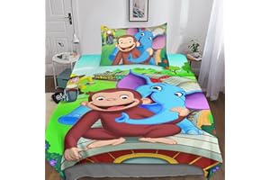 Entemah Curious George Set Di Biancheria Da Letto 3D Con Cerniera E Federe, in Microfibra, Per Adulti E Bambini Anime carino Copripiumino Da in 2 pezzi Ragazzi E Ragazze Single（135x200cm）