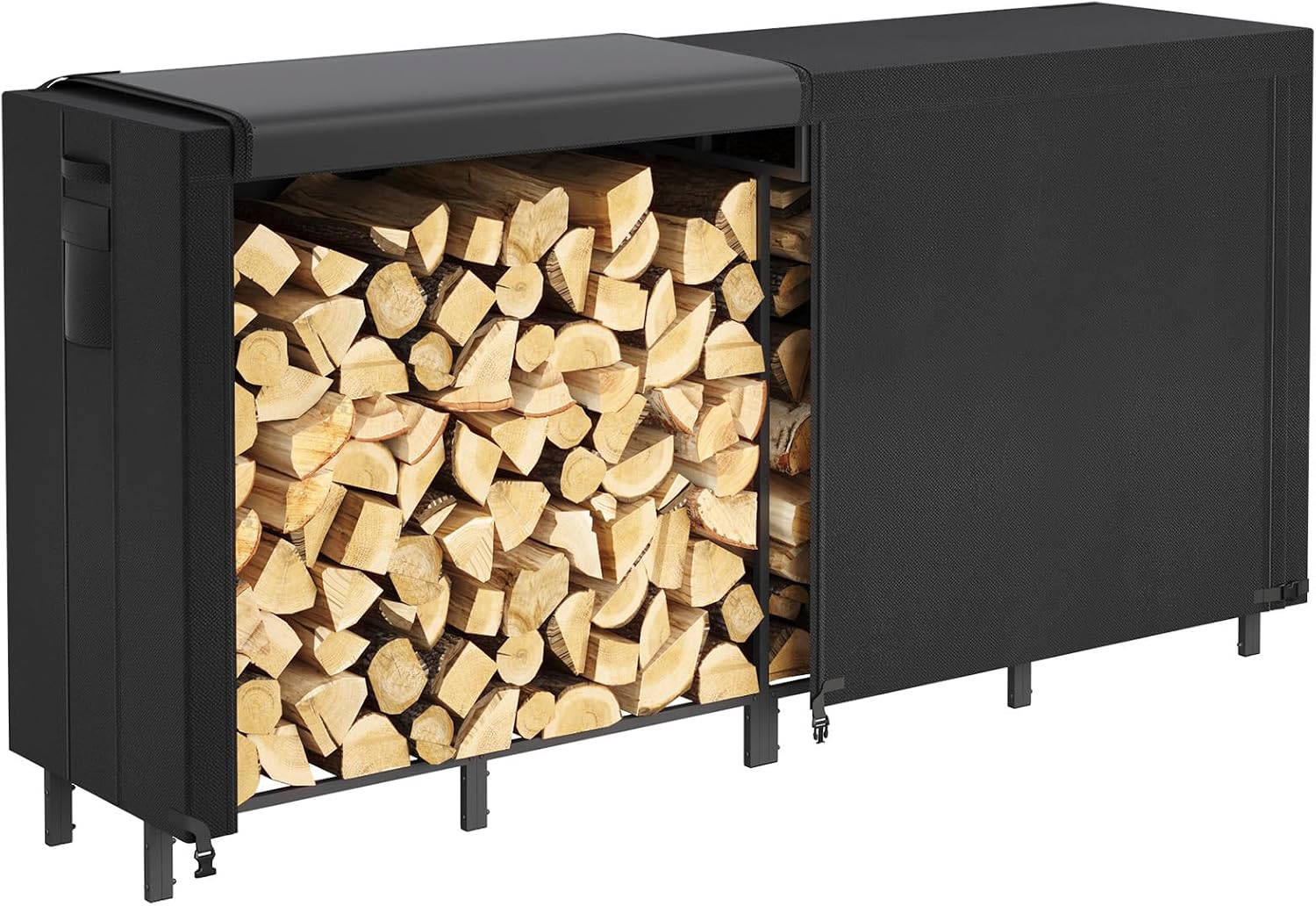 Lifewit Estante Almacenamiento Leña con Cubierta Impermeable, 243.8×58,5×122cm Estante Resistente para Troncos, Soporte para Leña, Registro de leña con Tapa para Chimeneas, Pozos de Fuego