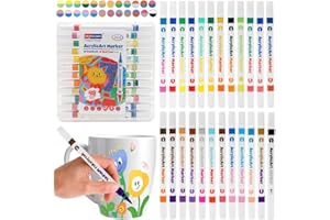 MIUUIPI Lot de 24 feutres de peinture pour porcelaine avec double pointe en 48 couleurs, feutres en porcelaine, passent au lave-vaisselle, marqueurs en céramique, crayons acryliques pour peindre