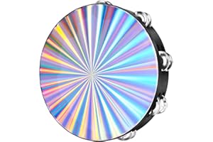 Flexzion Wood Church Tambourine - 10 Inch Reflective Hand Drums for Kids and Adults, Single Row Metal Jingles for Church, Parties, & Musical Events