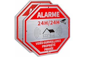 Ashoaza Panneau Propriété Privée Aluminium, 2 Alarme Sécurité sous Vidéo Surveillance, Panneaux de vidéosurveillance autocollant alarme maison Octogonal 20 x 20 CM