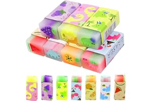 TOPBELIEF Suddgummi mjukt, 7 st suddgummi barn, dinosaurier fruktmönster suddgummi kuber, suddgummi pålitliga pennor och färg