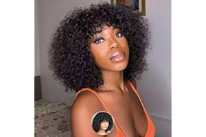 ZEALADY 180% Densité Perruque Bob Courte Noire Avec Frange 12 Pouces Perruque Naturelle Courte Droite Pour Femmes Kinky Curly Wig Human Hair Frange Perruque Femme Naturelle Bresilien Bouclee Bob Wig