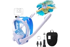 Wikay Full Face Snorkel Mask, Double Tube Snorkelling Mask with Detachable Camera Mount, 180° Wide View Diving Mask, Anti-Fog and Foldable Design, for Adults/Kids over 12+ Snorkeling Experience