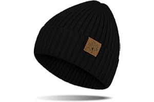 Kakaly Beanie Hat Men - Winter Warm Beanie Hat, Termal Knitted Cuffed Maple Leaf Slouchy Skullies Beanie Gifts for Men/Him Outdoor Running Hiking UK