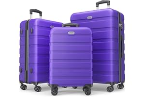 AnyZip Kofferset Hartschale Trolley Set 3er Reisekoffer Leichtgewicht PC ABS Handgepäck mit TSA-Schloss und 4 Rollen（Violett Lila,Set）