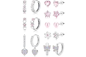 Diamday 8 Pares Pendientes Niña Mujer Acero Quirurgico Pendientes Bebe Niña Pendientes Aros Juego Hipoalergenicos Pequeños Pendientes Aros Colgantes Mujer Piercing Oreja Múltiples Piercings
