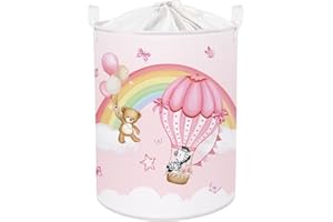 HUUMONSS Rainbow Animals Baby Laundry Hamper Collapsible Clothes Kids Storage Basket Large Girls Gift Toy Box Bin for Bedroom, Balloon, 63L