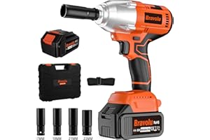 Bravolu Llave de Impacto, 21V Brushless Pistola de Impacto Bateria, 700Nm Atornillador Impacto con 4,0 Ah Batería, 1/2 pulgada, con 4 tomas de impacto