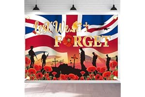 Eiapadeor Remembrance Day Decorations for Party - Lest We Forget Banner, Remembrance Day Backdrop Banner, Poppy Memorial Day Decoration for Garden Wall Door Hanging, 180x110CM Indoor Outdoor Forget
