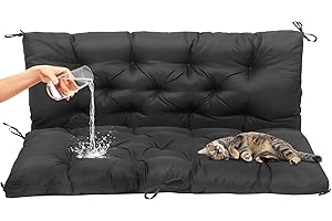 CUSHSUNR Bench Cushions with Backrest,Waterproof Swing Seat 2/3 Seater Replacement Cushions,Thickened Cushions for Outdoor Furniture Patio Porch Hammock Pads Soft Mat with Ties,150cm,Black