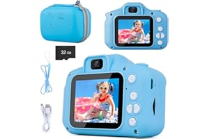 GOOPOOL Appareil Photo Enfant - 2.0 Pouces Appareils Photos Numériques pour Enfants HD 1080P Caméra Vidéo avec 32GB Carte, Jouet pour Fille et garçon de 3 à 12 Ans Cadeaux de Noël/Anniversaire (Bleu)