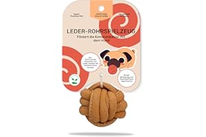 Japan Premium Pet Ballförmige Beißwurst Hund aus Kalbsleder mit Kokosfasern | Zahnpflege & Zahnfleischmassage für Hunde | Robustes Hundespielzeug mit starkem Lederaroma | Zerrspielzeug für Hund