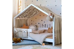 Vicloon Ciel de Lit pour Maison, Décoration Ciel de Lit pour Chambre d'enfant, 100% Coton Muslin Biologique 135 x 360 cm, Ciel de Lit pour Montessori Lit d'enfant, Beige Gris
