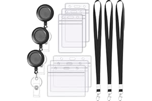 HAPRIC Ausweishülle mit Band Set, 6 Stück Transparente Kartenhülle mit 3 Einziehbarem Schlüsselanhänger Badge Holder Karten für Studenten Mitabeiter Arzt