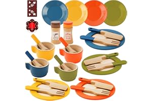 Aolso Cuisine en Bois Enfant, 30pcs Accessoire Cuisine Enfant, Service à thé en Bois Jouets, Chef Jeu de Rôle Éducatifs pour 3-6 Ans, Cadeau Parfait pour Noël et fête pour Filles Garçons