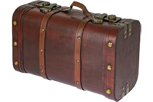 HMF 6412-140 skattkista av trä, vintage resväska | 40 x 23,5 x 16,5 cm