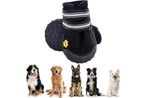 PIPICAT Lot de 4 chaussures pour chien - Protection des pattes - Respirantes - Avec semelle antidérapante - Fermeture Velcro réfléchissante réglable - Pour chiens de taille moyenne et grande - Noir - Taille