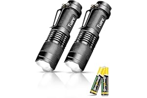 tuare 2 Pack Small LED Torches with AA Battery, 300 Lumens Super Bright Mini Torches LED with Storage Box, 3 Modes, Adjustable Focus, Mini Torch for Camping, Hiking, Gift for Men