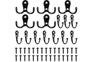 XKQYX 15 Pcs Black Coat Hooks Wall Mounted, Include 10 Single Black Coat Hooks for Wall Hooks for Hanging & 5 Double Prong Door Hooks for Kitchen Bathroom Bedroom Bag Clothes Robe Hooks, with Screws