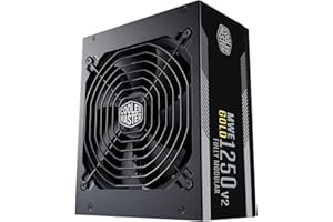 Cooler Master MWE Gold 1250 V2 ATX 3.0 W Pełni Modułowy Zasilacz z Wtyczką EU - Obsługa ATX 3.0, Zasilacz 80PLUS Gold 1250W, Płaskie Czarne Okablowanie, Wentylator FDB 140mm, Próg Wysokiej Temperatury