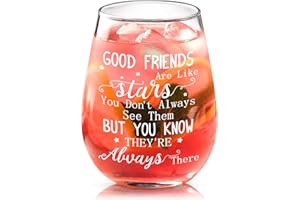 Joymaking 15 oz Stemless Wine Glass - Best Friend Birthday Gift for Women - Good Friends are Like Stars - Christmas and Graduation Present