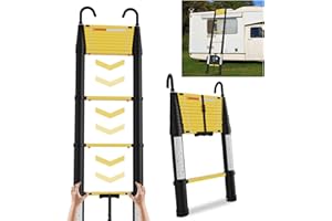 ‎SWANEW SWANEW 3.8M Teleskopleiter mit Softclose, EIN-Knopf-Rückzugs Teleskopleitern mit 2 Abnehmbarem Haken, Aluminium Teleskop Rutschfester Max Belastung 150 kg (Schwarz)