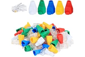 Aussel 50PCS RJ45 Connector Network Cable Crimp Ends Plug Transparent 8P8C Ethernet Crimp Connector with 50PCS RJ45 Boots Cover Total 100PCS (Style 4)