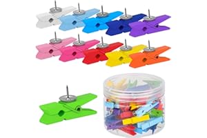 OZYAN Push Pins with Wooden Clips, Child friendly drawing pins, 50PCS Cork Board Pins, Notice Board Pins Multicoloured Drawing Pins for Cork Board,Arts Projects,Photo Supplies
