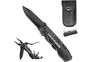 HALO FORGE Coltello Multiuso, 10 in 1 Tascabile Multifunzione in Acciaio Inossidabile con Fodero Cintura in Nylon, Strumento, Pinza, Campeggio, Sopravvivenza all'aperto