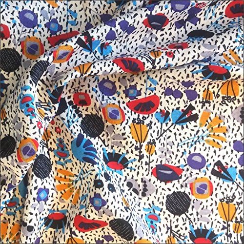 Retro Floral Viscose Fabric 140cm Wide - Soft Drapey Fabric for Dressmaking - Cream Fabric Sewing Dressmaking Flower Pattern 140cm Wide - Buy by the Half Metre