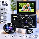 &Ccedil;eşithane 75MP 5K Dijital Fotoğraf Makinesi, 18X Zoom, WiFi, D&ouml;ner Ekran, Vlog Kamera, &Ouml;ğrenci ve Başlangı&ccedil; Seviyesi (Siyah -