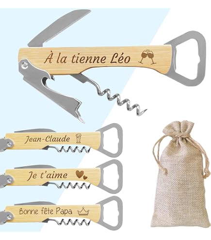 KDO MAGIC Tire-Bouchon Personnalisé Coffret Bois Gravé - Idée Cadeau Homme