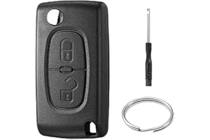 JJCHQ 2 Botones Carcasa Llave de Coche CE0523 Compatible con Peugeot 207 307 308 SW 3008 5008 Partner e Citroen C3 Picass C2 C4 C5 C6 C8 Mando Funda Llave con Solapa Plegable Repuesto Accesorios