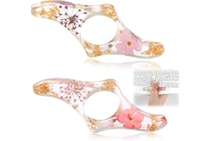 ‎JINSIHU 2 Stück Daumenring Seitenhalter, Trockenblumen Buchseitenhalter Buchhalter Daumen Lesezeichen Transparent Buchöffner Lesezubehör handgefertigt Buch Seitenhalter aus Harz für Lehrer Buchliebhaber
