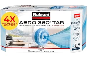 Rubson AERO 360° Recharges en tabs neutres pour absorbeur d'humidité, recharges pour déshumidificateurs ultra absorbantes et anti odeur, 4 recharges de 450 g pour déshumidificateur d'air