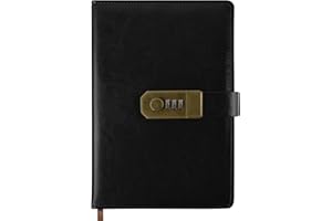 Qefuna Tagebuch mit Schloss, A5 PU Leder Tagebuch mit Code 200 Seiten, 100Gsm Papier, Vintage Reading Journal Tagebuch mit Schloss für Frauen & Männer,(Schwarz)