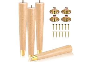 COEWUR 4 Pcs Wooden Furniture Legs 12inch/30cm Sofa Leg Solid Wood Legs for Furniture Feet Wooden Table Leg Replacement for Dresser Bed Stool Cabinet Chair Couch with Gold Caps,Pad,Screws,Plates