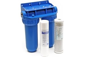 Naturewater NW-BR10B2 Double filtre Eau potable – 280 x 150 x 355 mm – 2 Étapes – 360 L/h – 1" / 32,89 mm – avec Cartouche PP Sédiments, Charbon actif – Filtration Purification Bactéries Pesticides